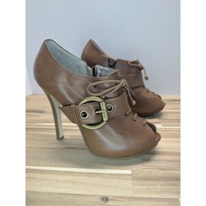 Gianni Bini Women's Brown Lace Up Buckle High Heel Booties Size 9M